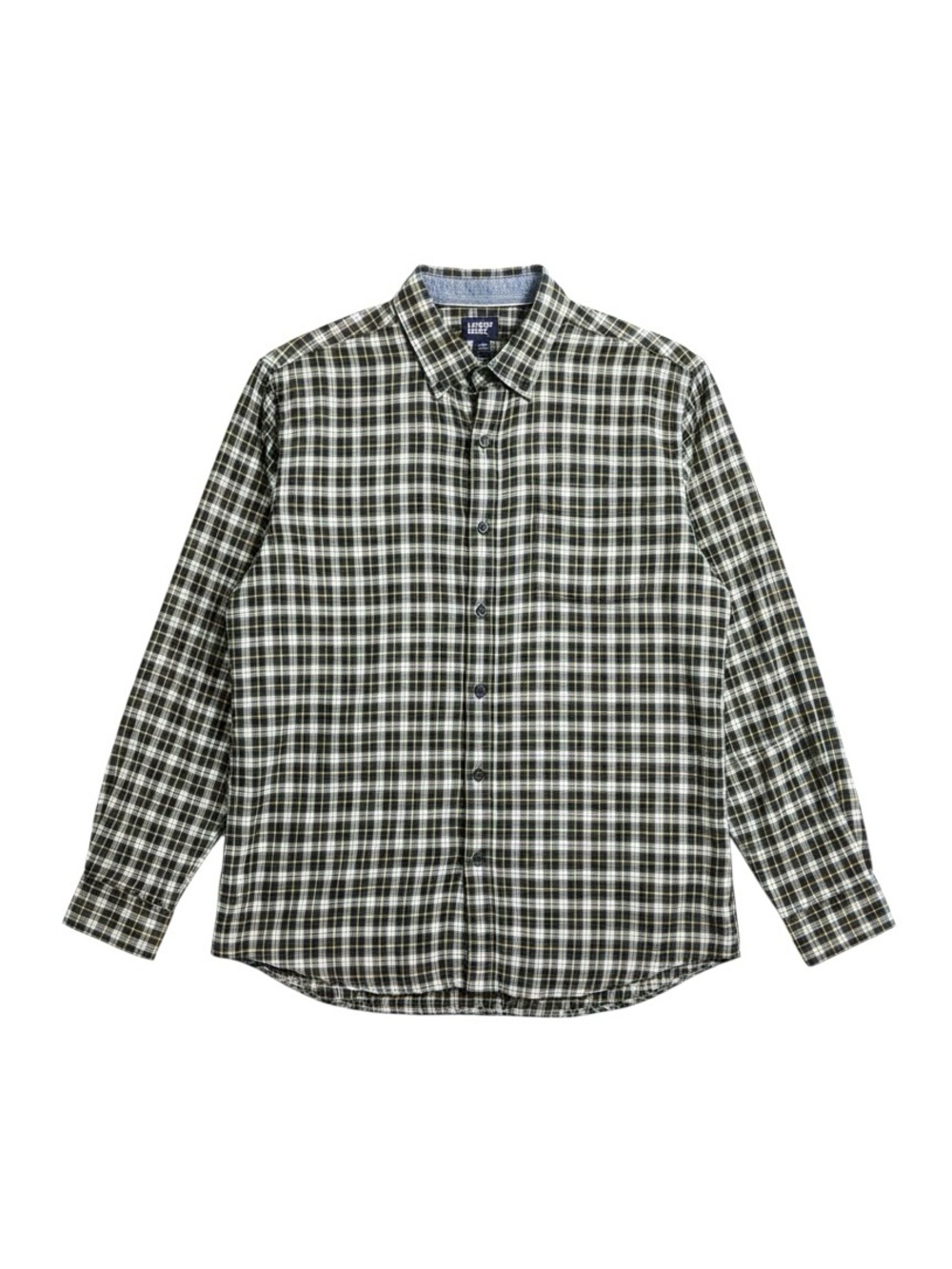 Lands' End Men's Brushed Twill Plaid Button Down Shirt Green Cream Cabincore L
